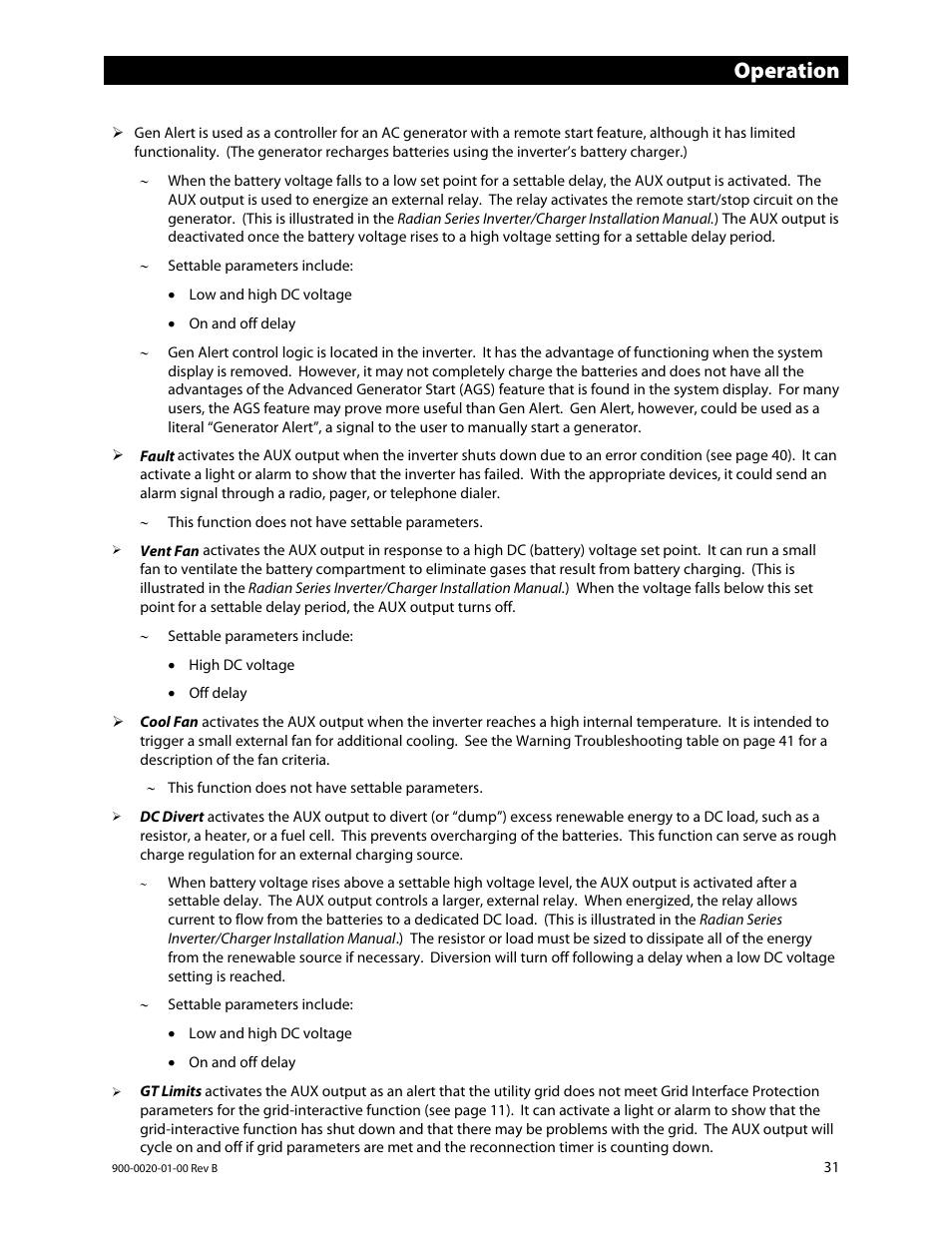 Operation | Outback Power Systems GS8048 Operator Manual User Manual | Page 33 / 60