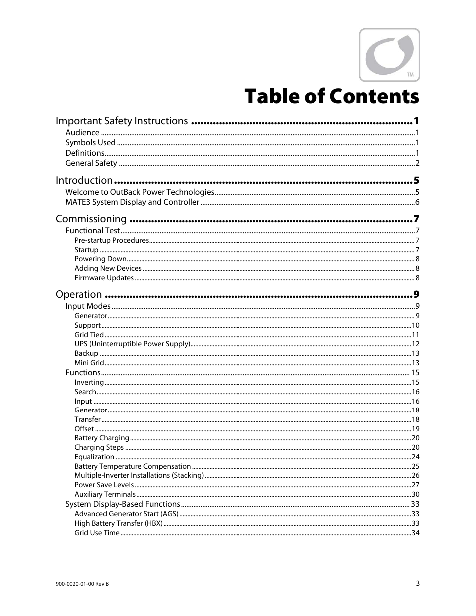Outback Power Systems GS8048 Operator Manual User Manual | Page 5 / 60