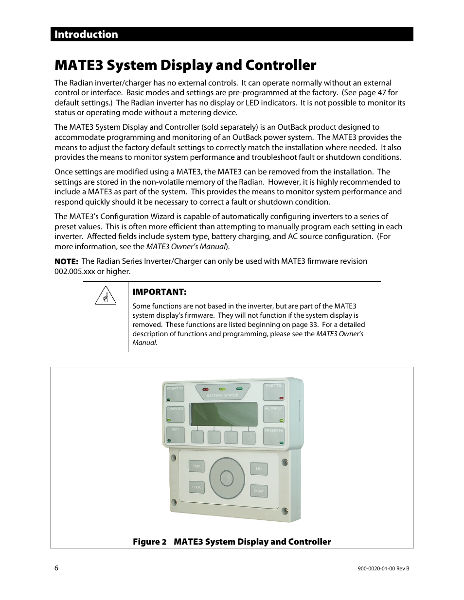 Mate3 system display and controller, Introduction | Outback Power Systems GS8048 Operator Manual User Manual | Page 8 / 60