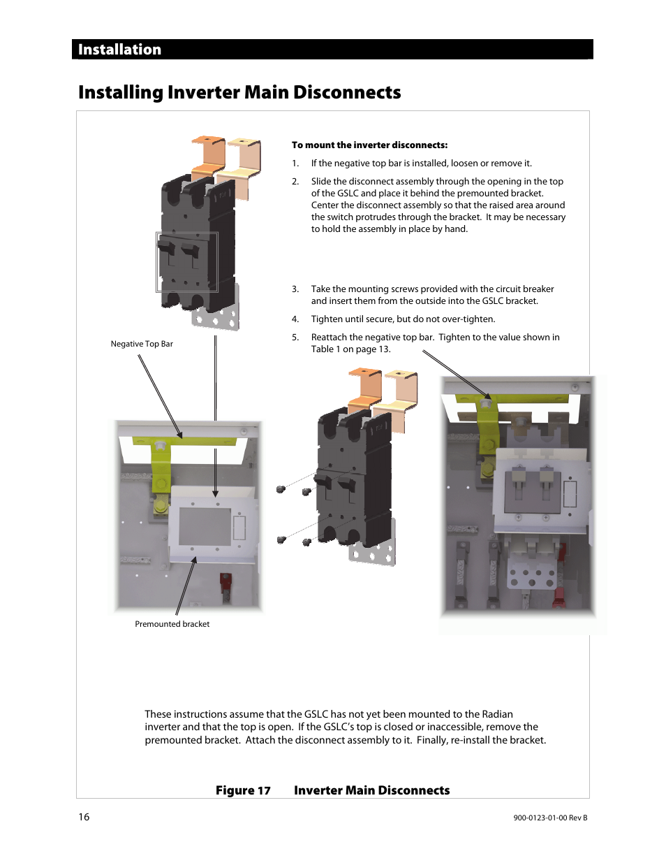 Installing inverter main disconnects, Installation | Outback Power Systems GS Load Center Installation Manual User Manual | Page 18 / 48