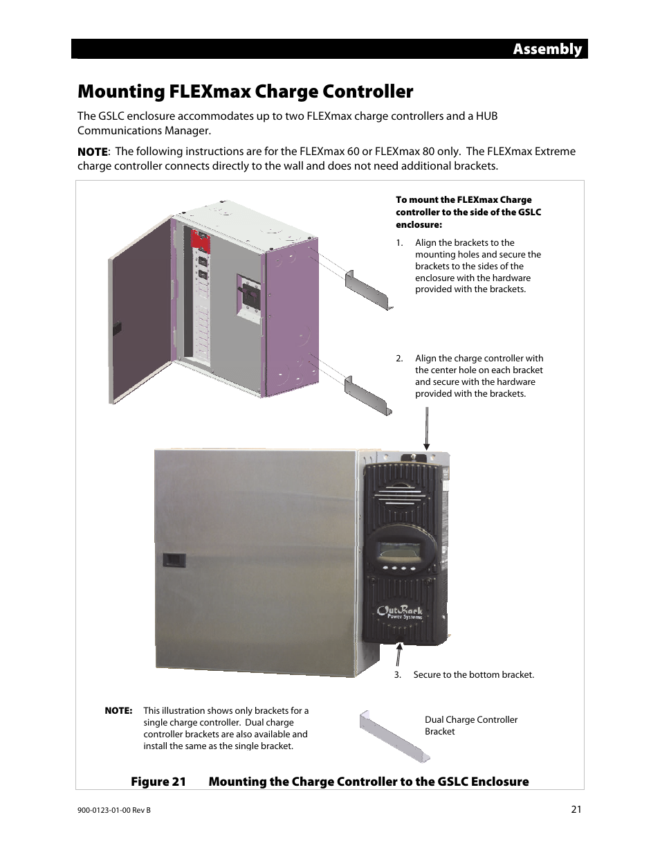 Mounting flexmax charge controller, Assembly | Outback Power Systems GS Load Center Installation Manual User Manual | Page 23 / 48