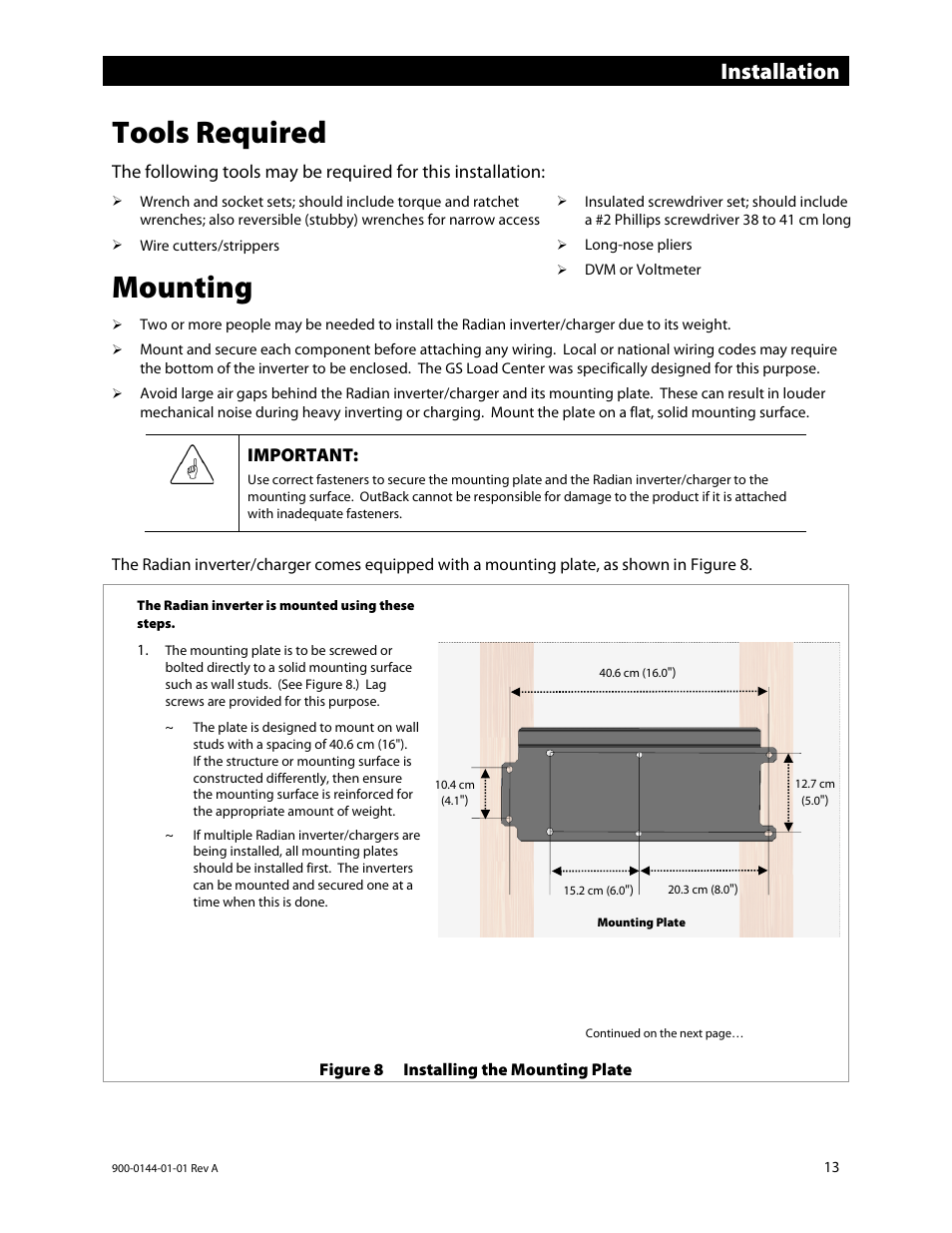 Tools required, Mounting, Installation | Outback Power Systems GS3548E Installation Manual User Manual | Page 15 / 48