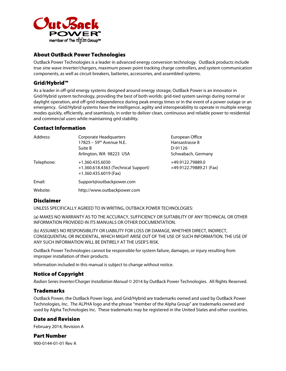 Outback Power Systems GS3548E Installation Manual User Manual | Page 2 / 48