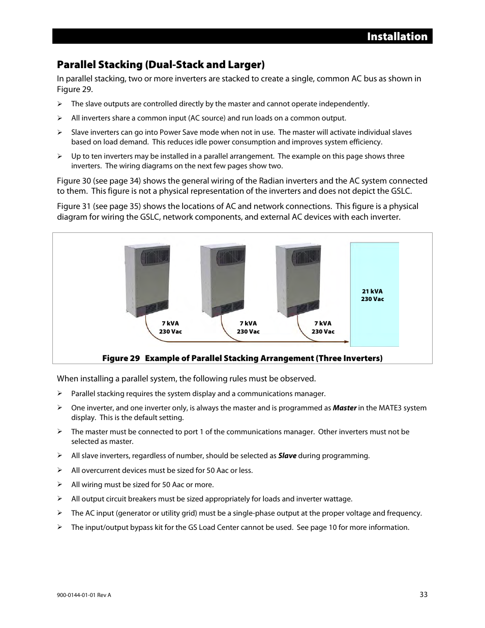 Parallel stacking (dual-stack and larger), Installation | Outback Power Systems GS3548E Installation Manual User Manual | Page 35 / 48