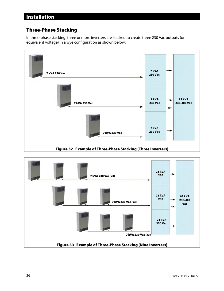 Three-phase stacking, Installation | Outback Power Systems GS3548E Installation Manual User Manual | Page 38 / 48