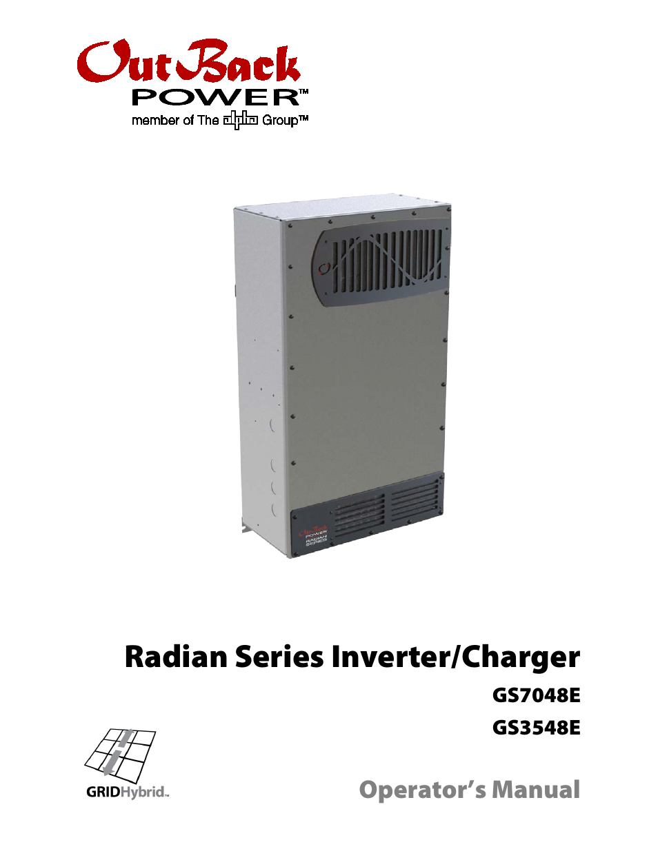 Outback Power Systems GS3548E Operators Manual User Manual | 76 pages
