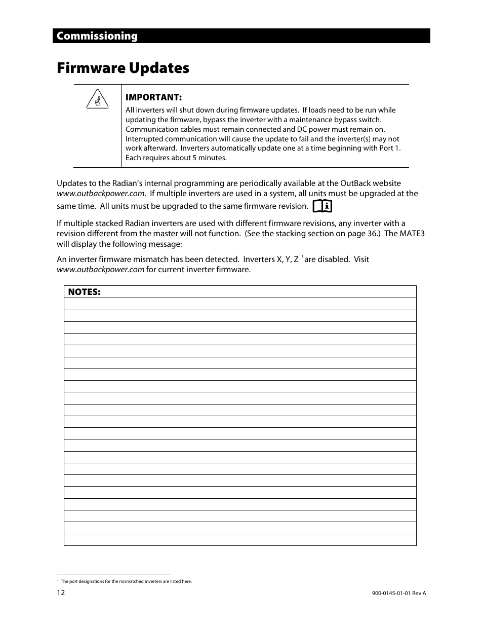 Firmware updates, Commissioning | Outback Power Systems GS3548E Operators Manual User Manual | Page 14 / 76