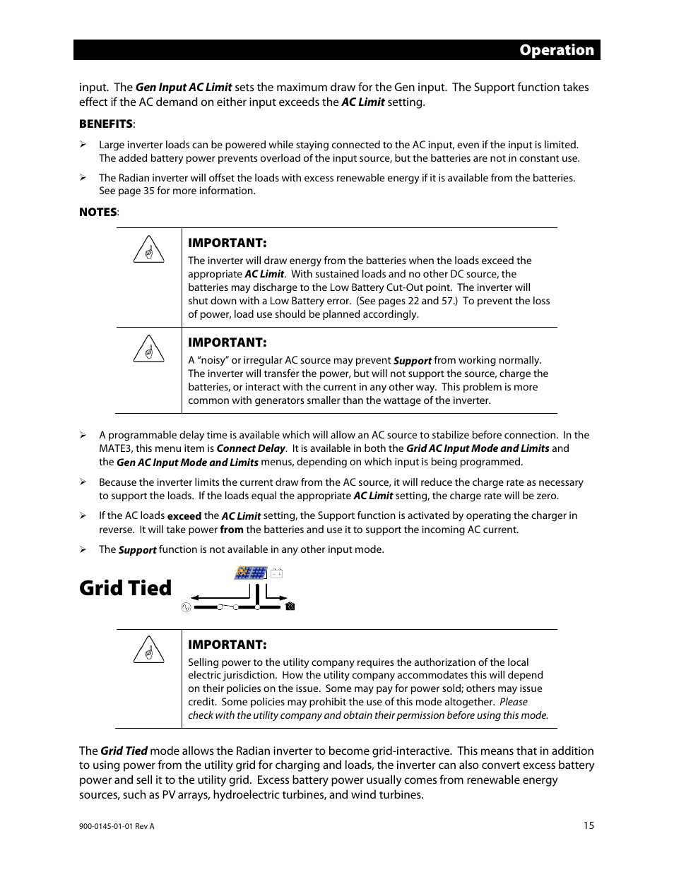 Grid tied, Operation | Outback Power Systems GS3548E Operators Manual User Manual | Page 17 / 76