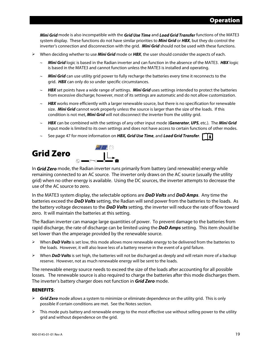 Grid zero, Operation | Outback Power Systems GS3548E Operators Manual User Manual | Page 21 / 76