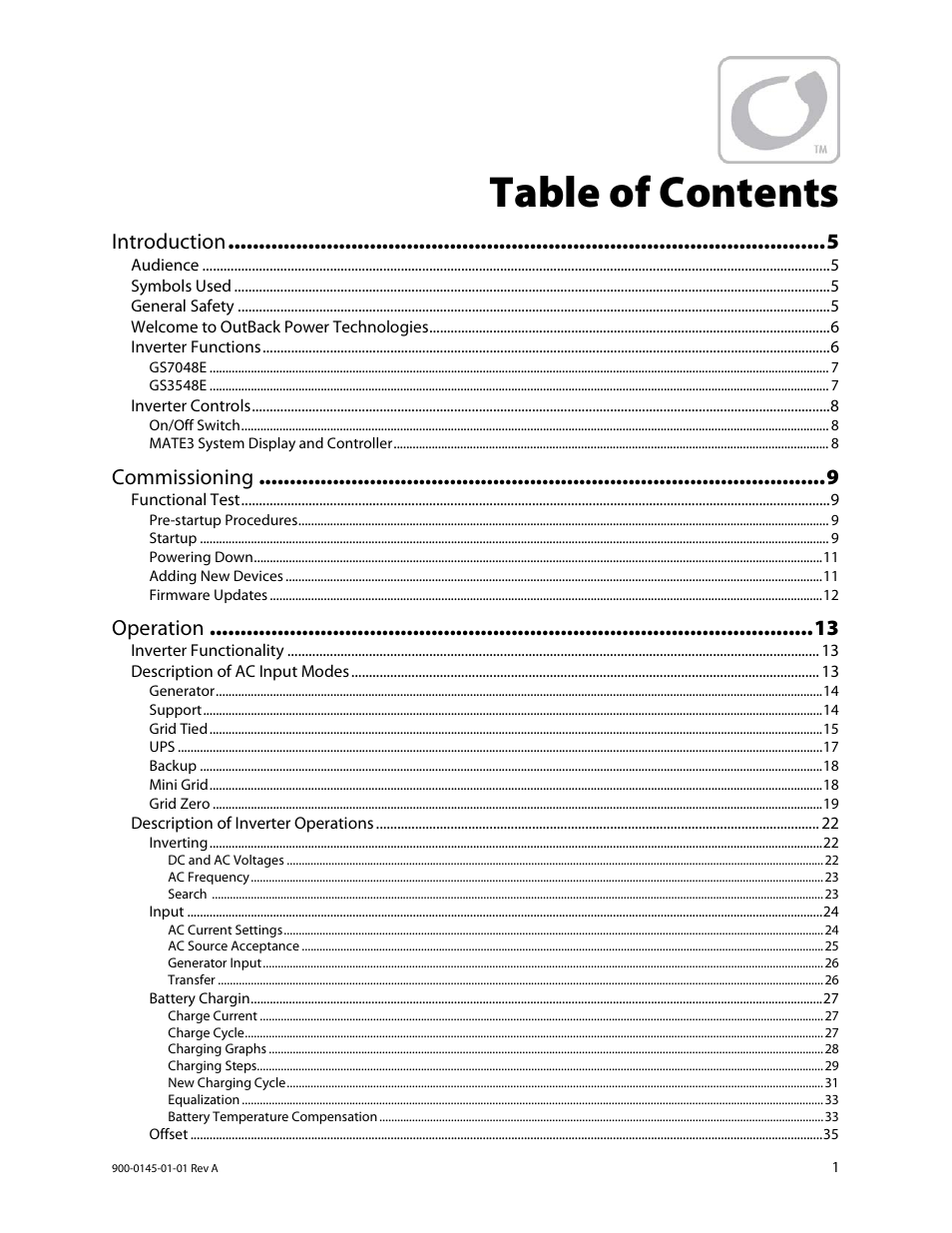 Outback Power Systems GS3548E Operators Manual User Manual | Page 3 / 76