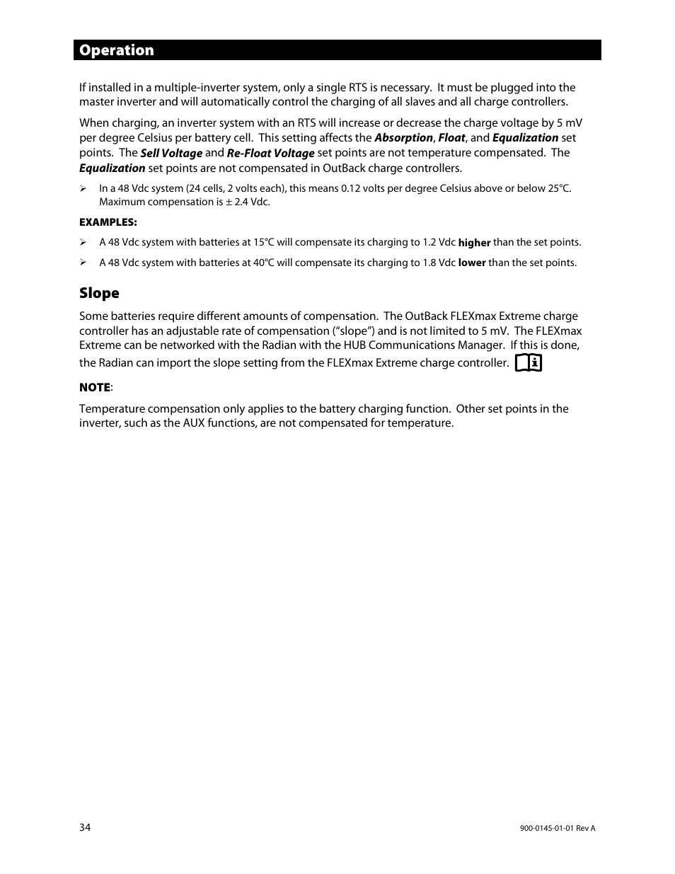 Slope, E 35 f, S 35 | E 35, Operation | Outback Power Systems GS3548E Operators Manual User Manual | Page 36 / 76