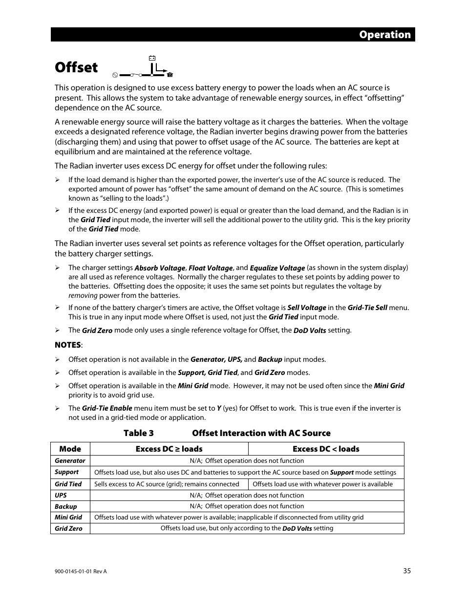 Offset, E 36, 35 f | Operation | Outback Power Systems GS3548E Operators Manual User Manual | Page 37 / 76