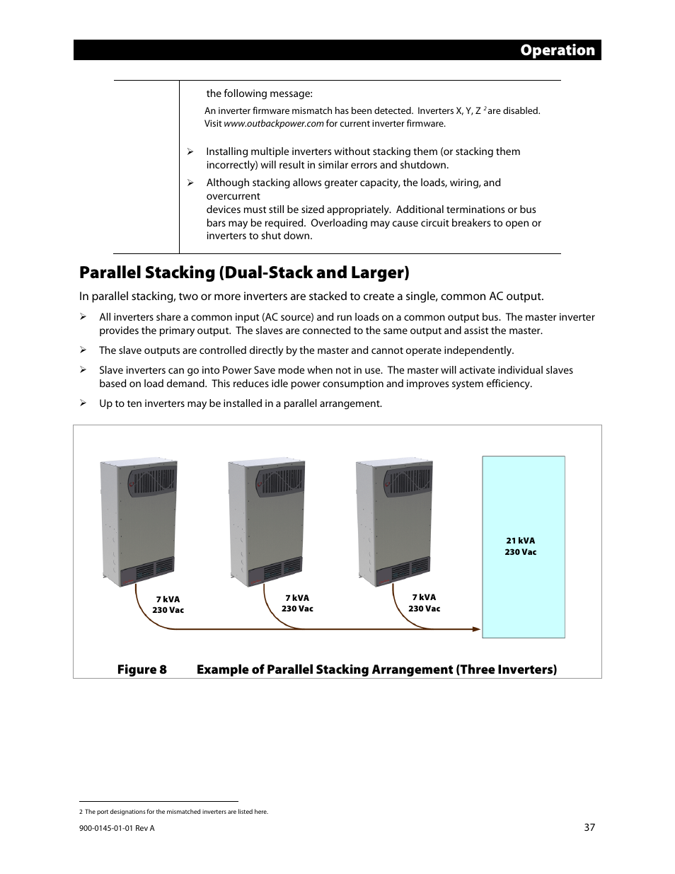 Parallel stacking (dual-stack and larger), Operation | Outback Power Systems GS3548E Operators Manual User Manual | Page 39 / 76