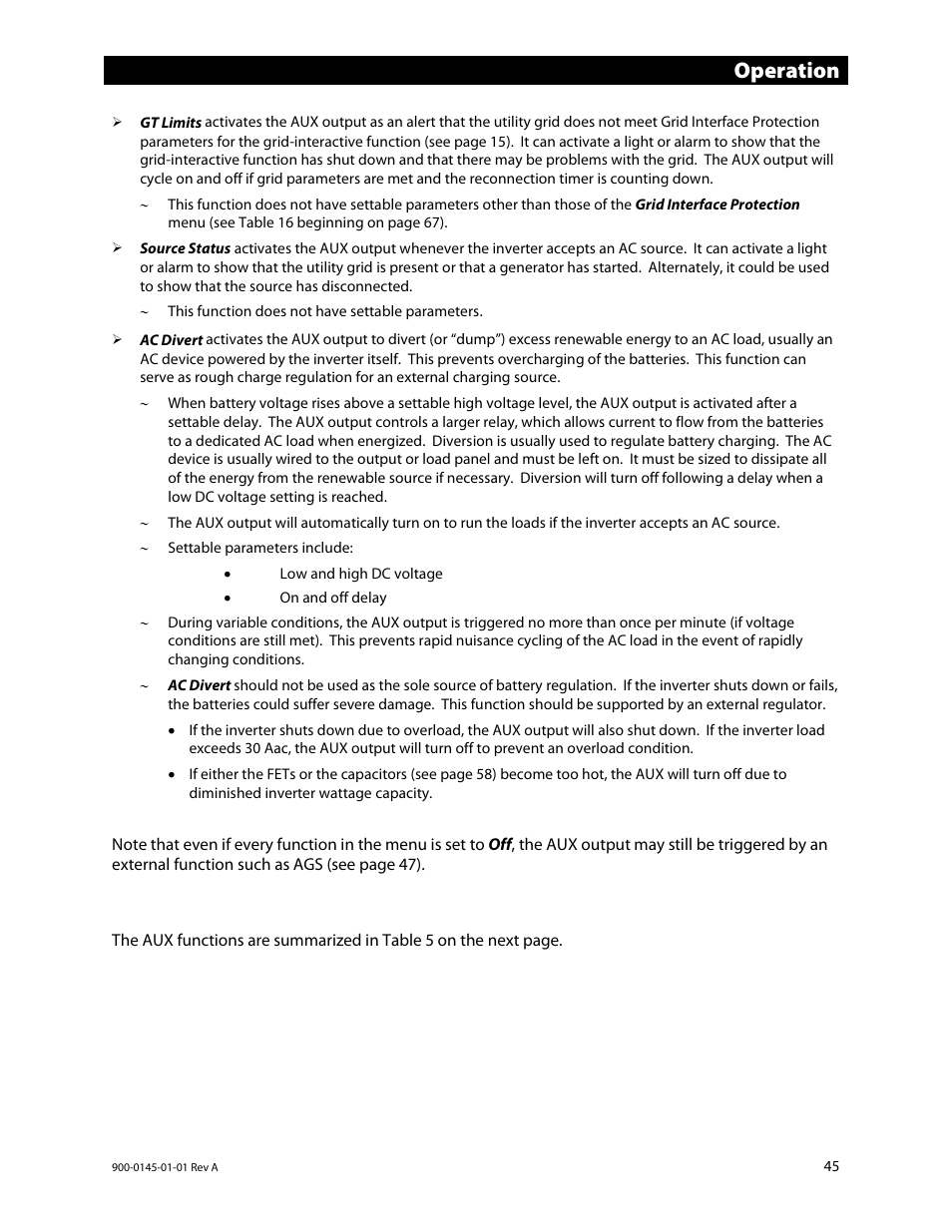 Operation | Outback Power Systems GS3548E Operators Manual User Manual | Page 47 / 76