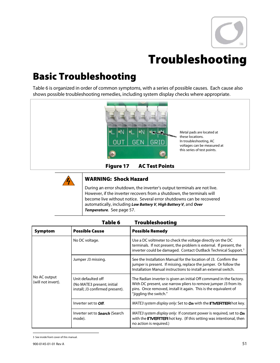 Troubleshooting, Basic troubleshooting | Outback Power Systems GS3548E Operators Manual User Manual | Page 53 / 76