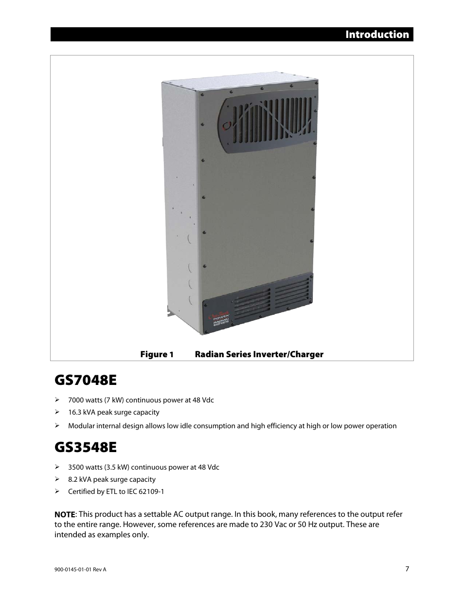 Gs7048e, Gs3548e, Introduction | Outback Power Systems GS3548E Operators Manual User Manual | Page 9 / 76