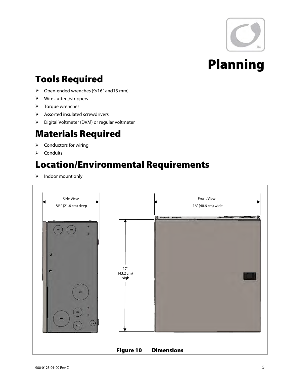 Planning, Tools required, Materials required | Location/environmental requirements | Outback Power Systems GS Load Center Installation Manual User Manual | Page 17 / 60