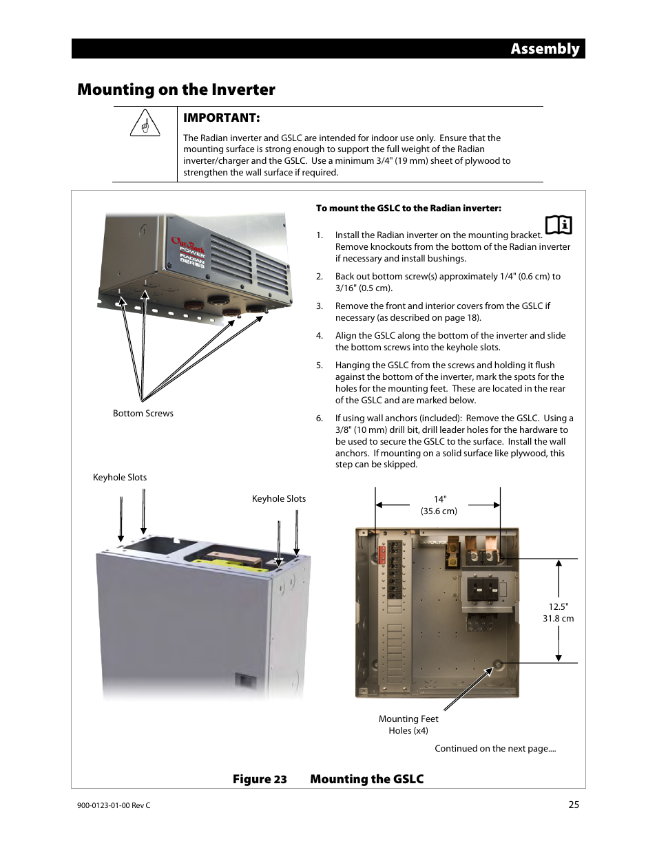 Mounting on the inverter, E 25, Assembly | Outback Power Systems GS Load Center Installation Manual User Manual | Page 27 / 60