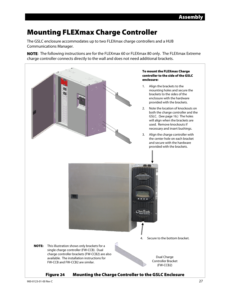 Mounting flexmax charge controller, Assembly | Outback Power Systems GS Load Center Installation Manual User Manual | Page 29 / 60