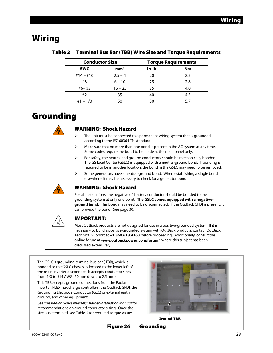 Wiring, Grounding, E 29 | Ge 29 | Outback Power Systems GS Load Center Installation Manual User Manual | Page 31 / 60