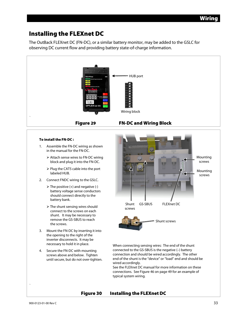 Installing the flexnet dc, E 33, Figure 30 | Ge 33, Wiring | Outback Power Systems GS Load Center Installation Manual User Manual | Page 35 / 60