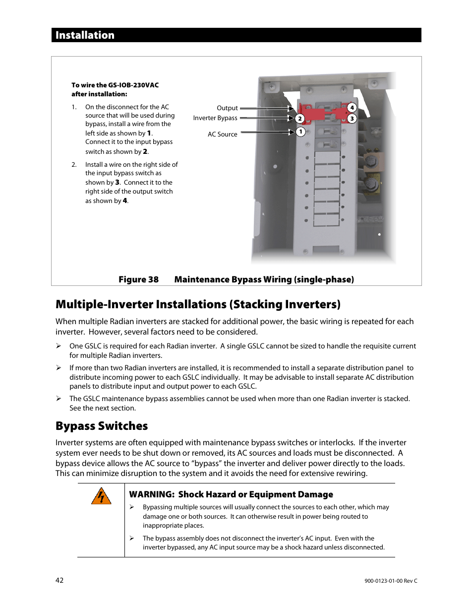 Bypass switches, E 42, R figure 38 | Installation | Outback Power Systems GS Load Center Installation Manual User Manual | Page 44 / 60