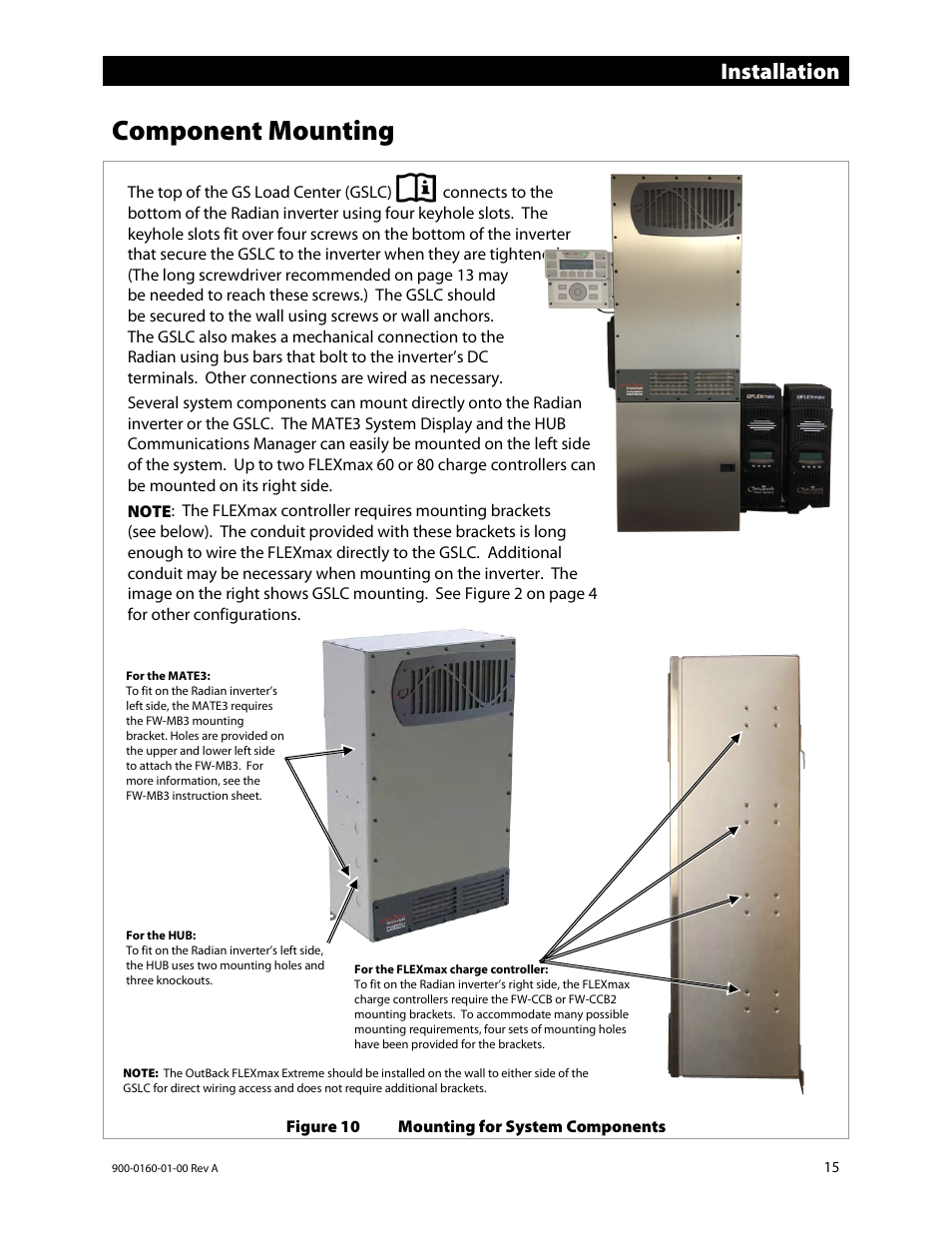 Component mounting, Installation | Outback Power Systems GS4048A Installation Manual User Manual | Page 17 / 48