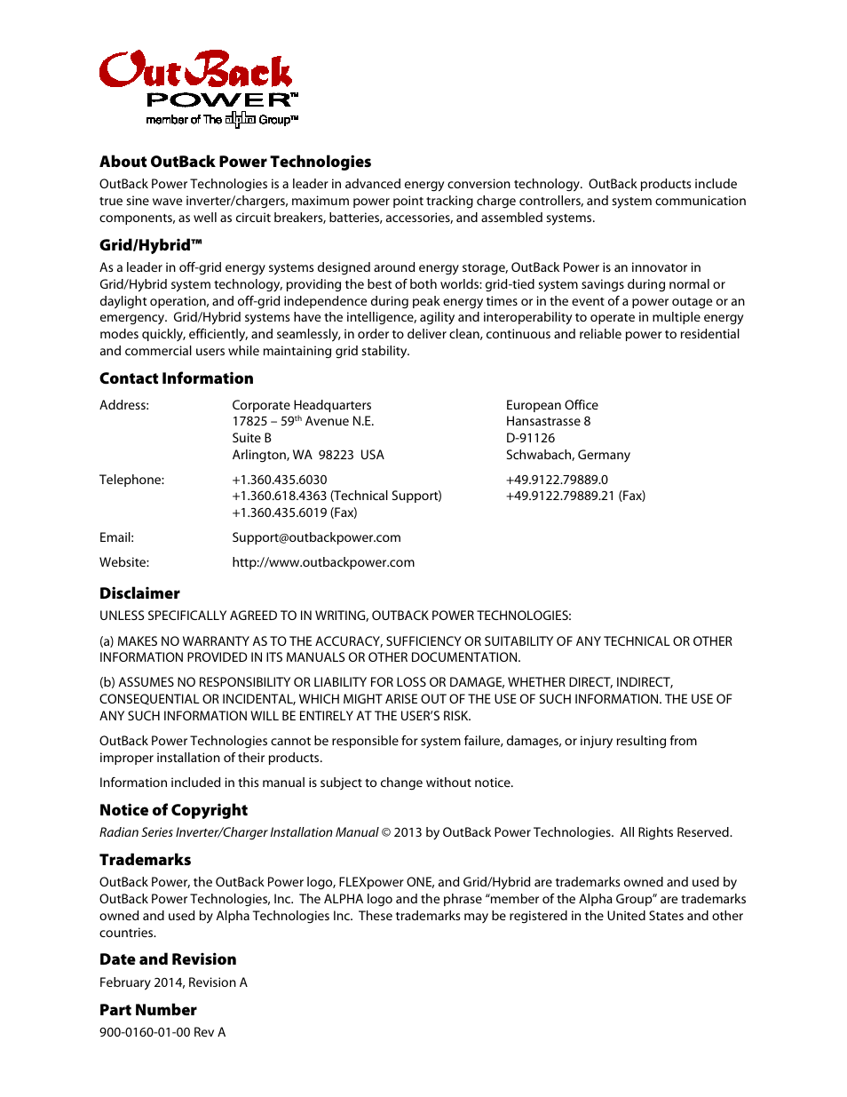 Outback Power Systems GS4048A Installation Manual User Manual | Page 2 / 48