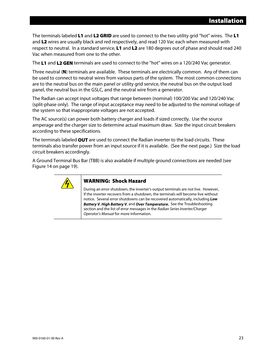 Installation | Outback Power Systems GS4048A Installation Manual User Manual | Page 25 / 48