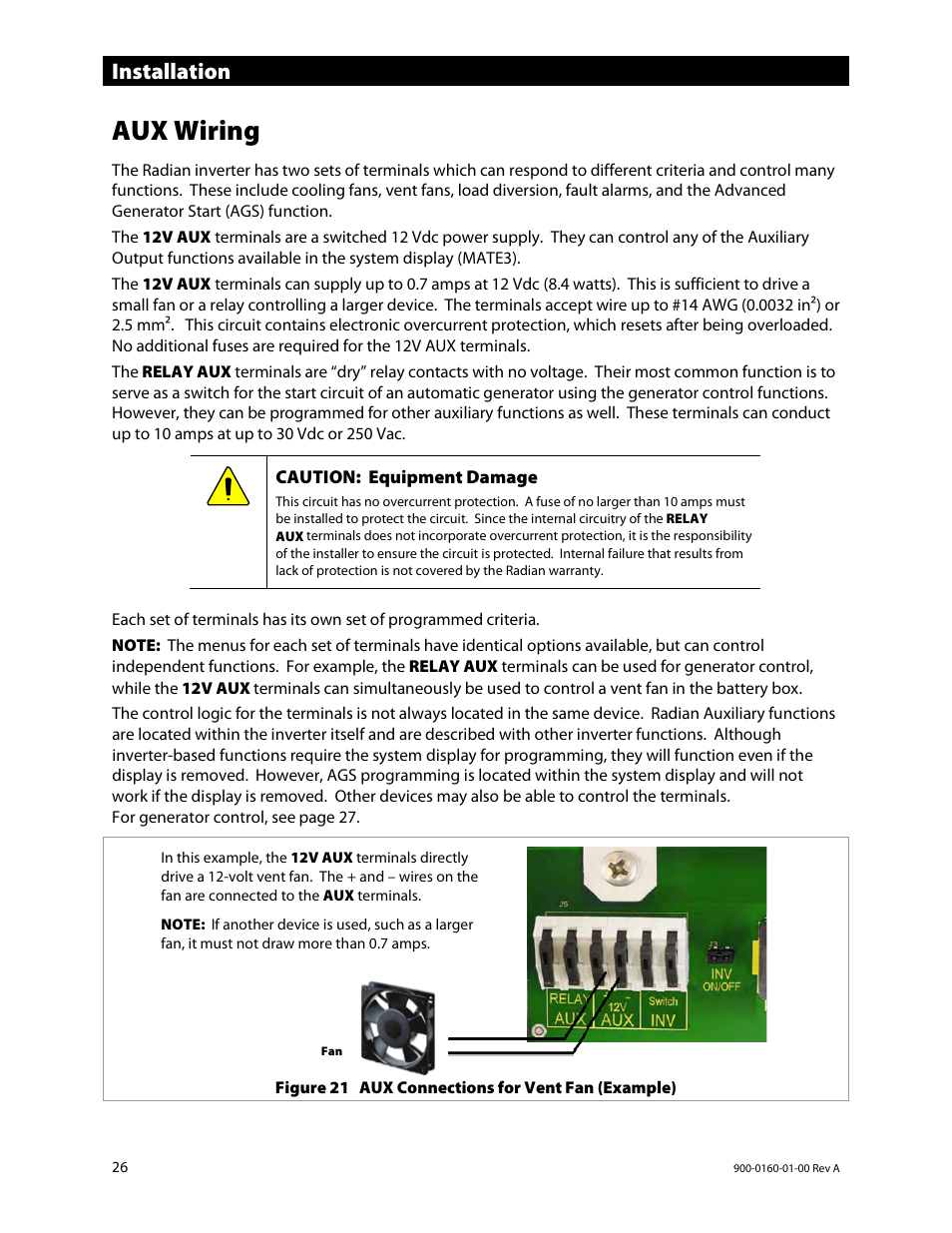 Aux wiring, E 26 f, Installation | Outback Power Systems GS4048A Installation Manual User Manual | Page 28 / 48