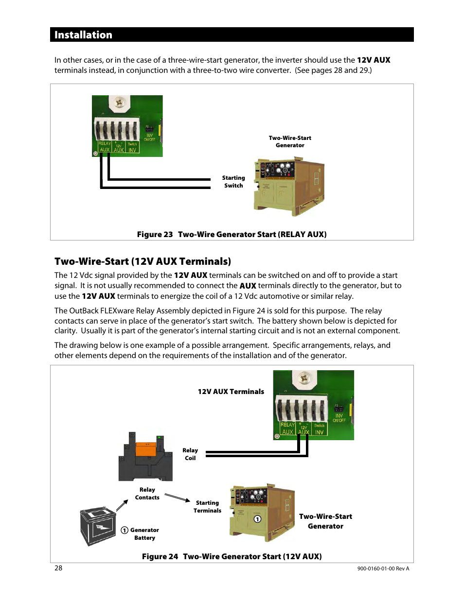 Two-wire-start (12v aux terminals), Installation | Outback Power Systems GS4048A Installation Manual User Manual | Page 30 / 48