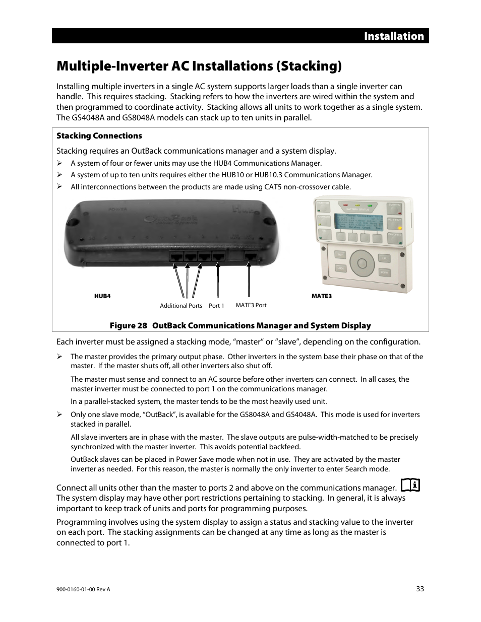 Multiple-inverter ac installations (stacking), Installation | Outback Power Systems GS4048A Installation Manual User Manual | Page 35 / 48