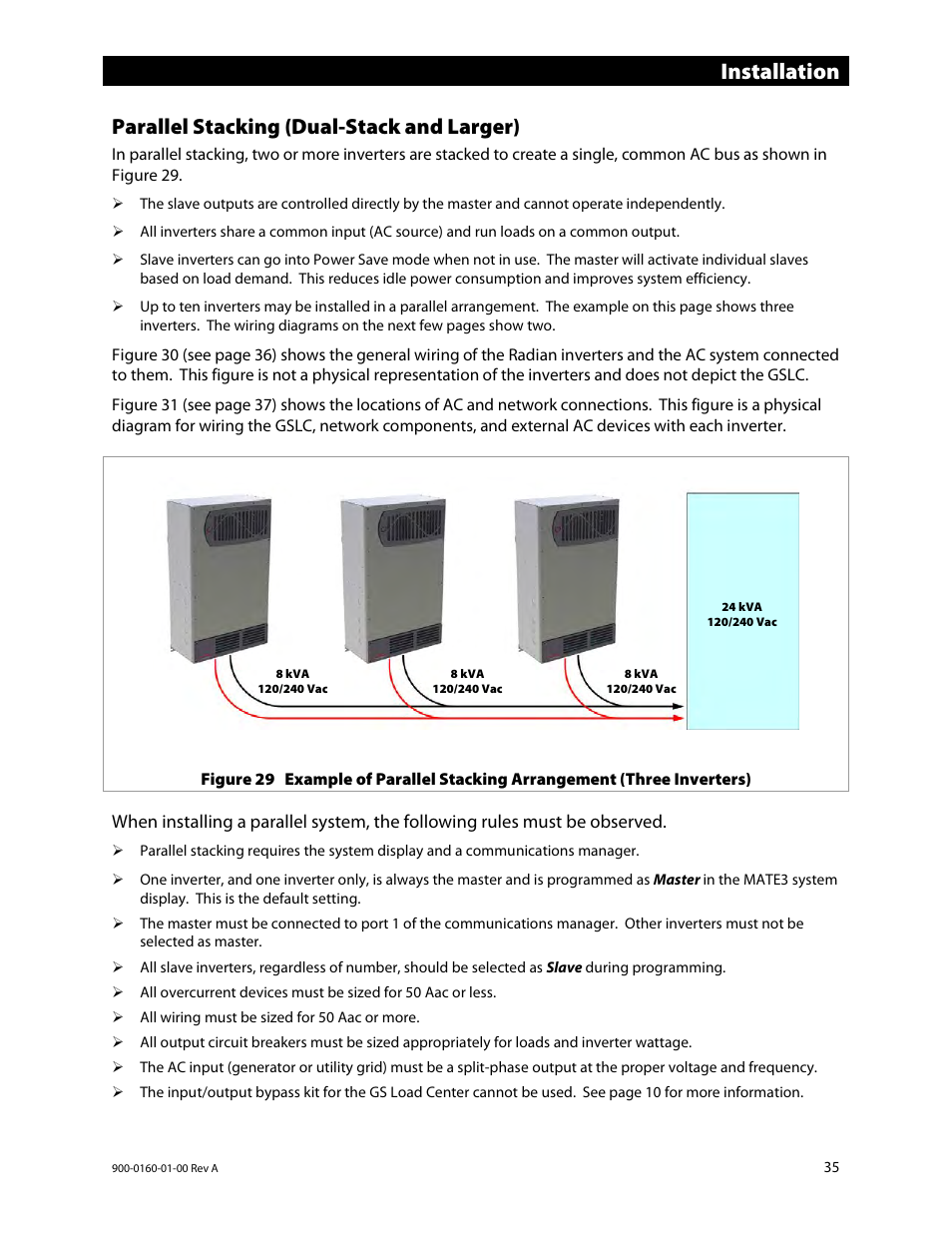 Parallel stacking (dual-stack and larger), Installation | Outback Power Systems GS4048A Installation Manual User Manual | Page 37 / 48