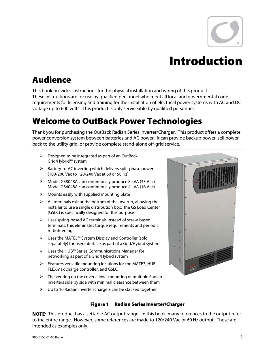 Introduction, Audience, Welcome to outback power technologies | Outback Power Systems GS4048A Installation Manual User Manual | Page 5 / 48