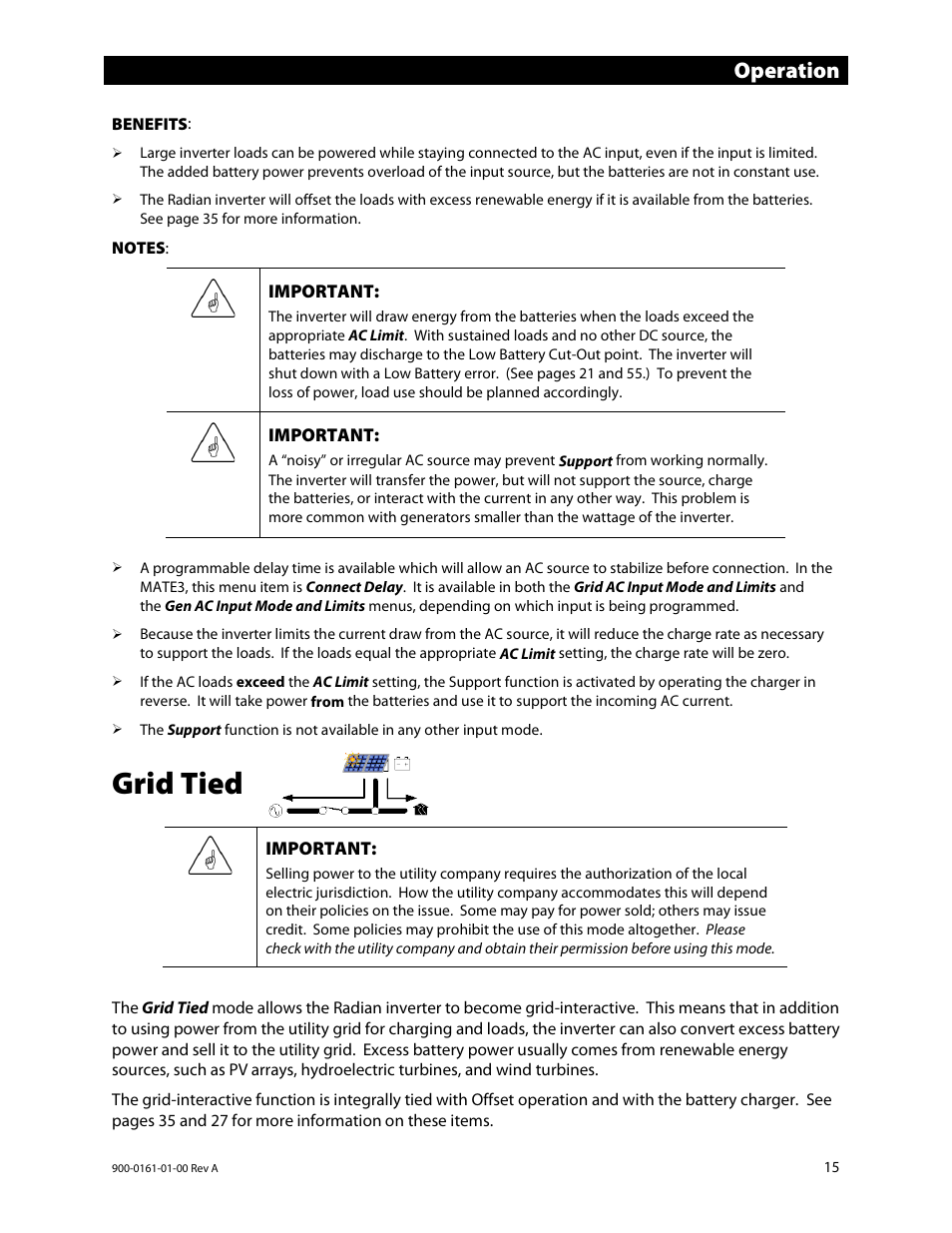 Grid tied, Operation | Outback Power Systems GS4048A Operators Manual User Manual | Page 17 / 76