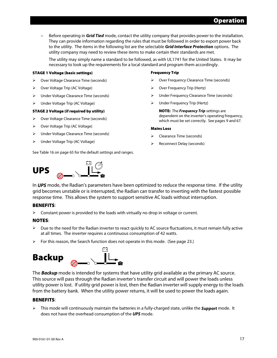 Backup, Operation | Outback Power Systems GS4048A Operators Manual User Manual | Page 19 / 76