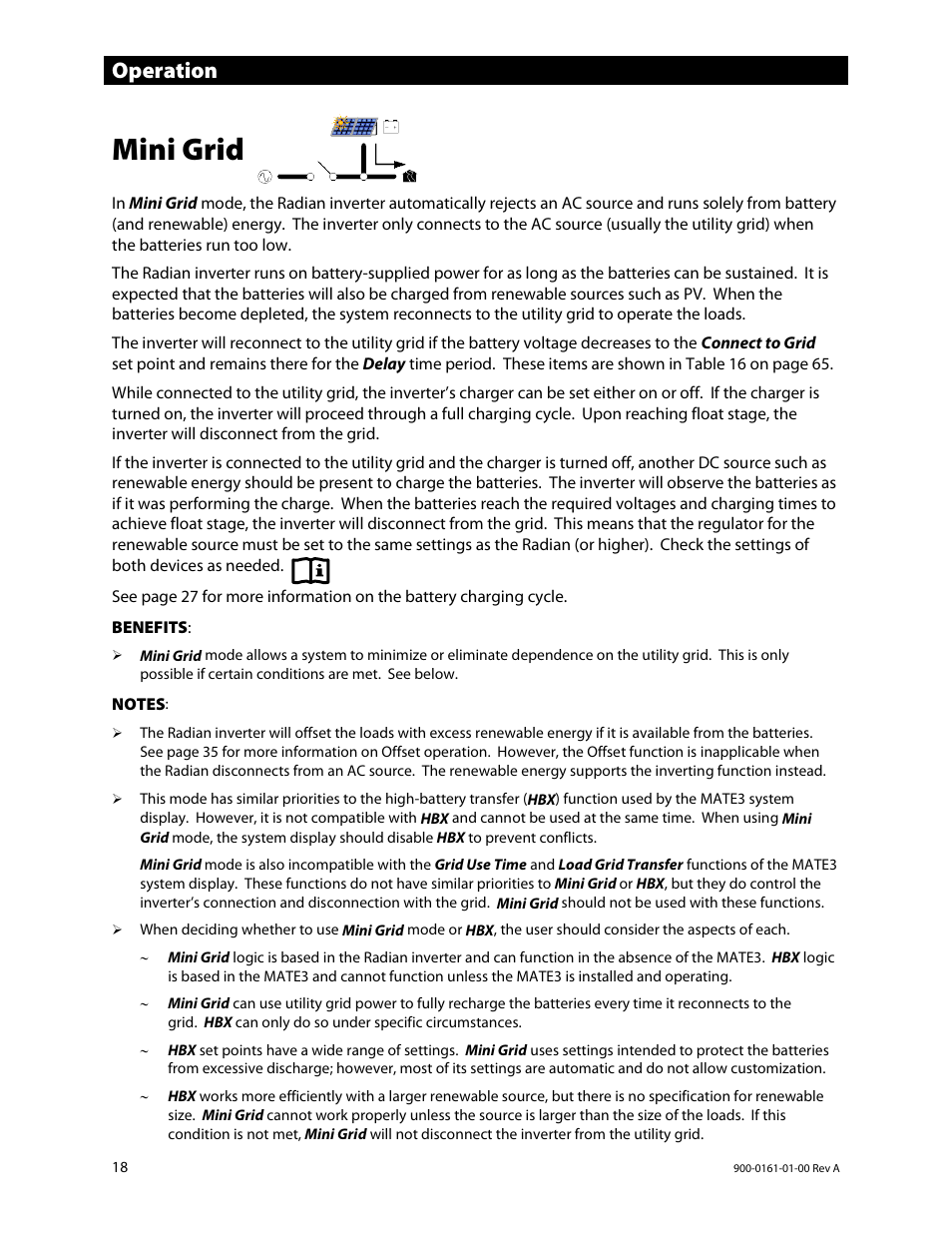 Mini grid, Operation | Outback Power Systems GS4048A Operators Manual User Manual | Page 20 / 76