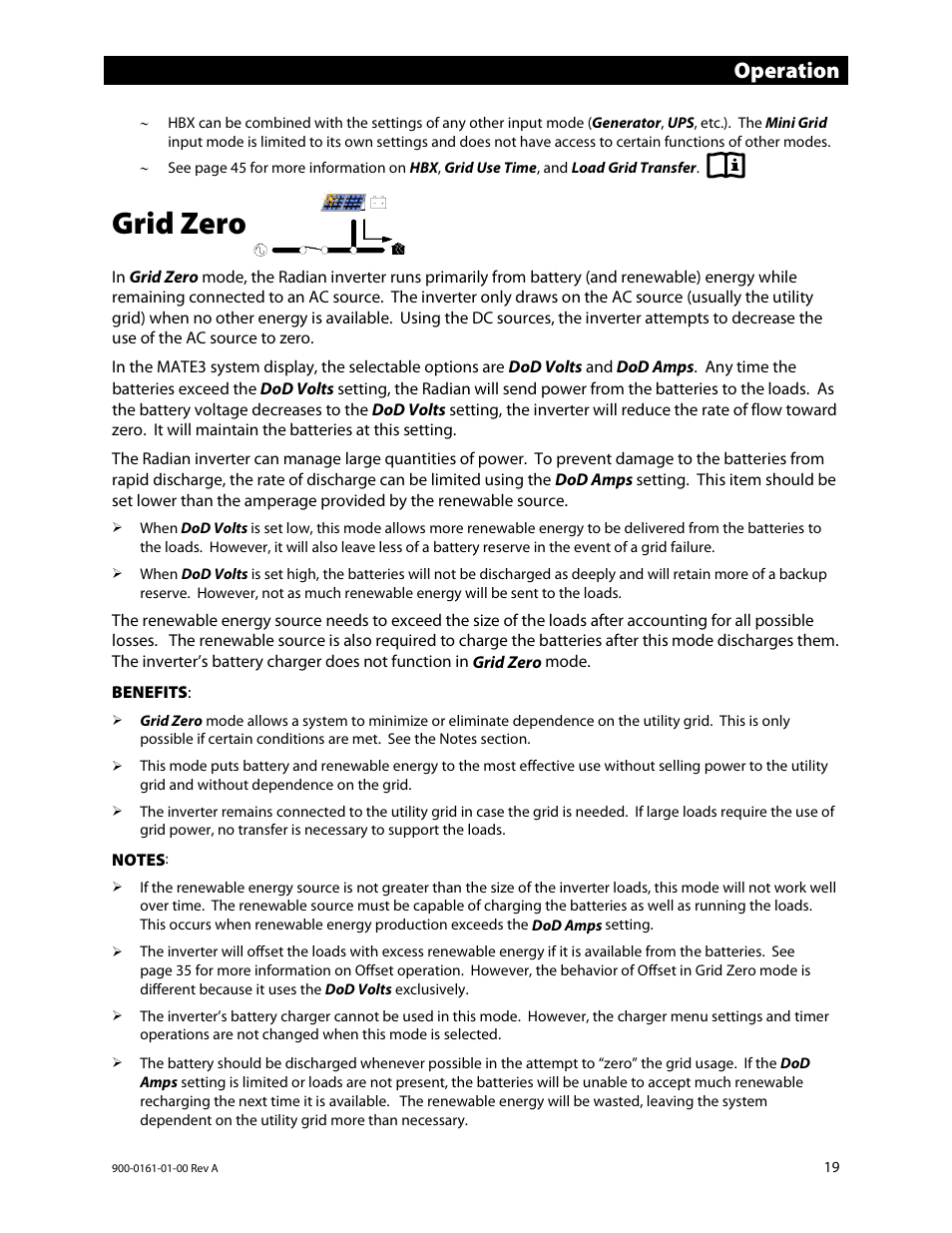 Grid zero, Operation | Outback Power Systems GS4048A Operators Manual User Manual | Page 21 / 76