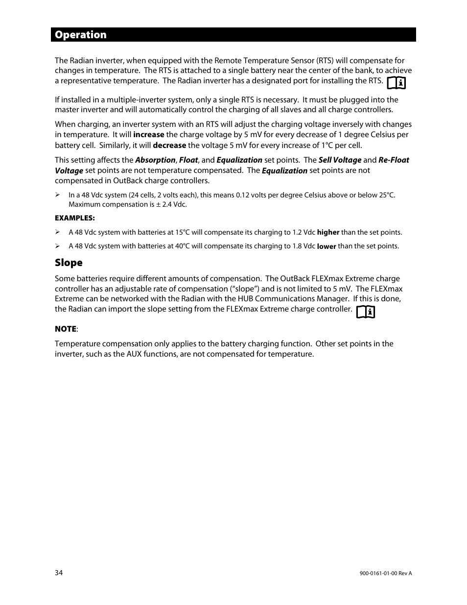 Slope, E 35, E 35 f | S 35, E 35.), Operation | Outback Power Systems GS4048A Operators Manual User Manual | Page 36 / 76