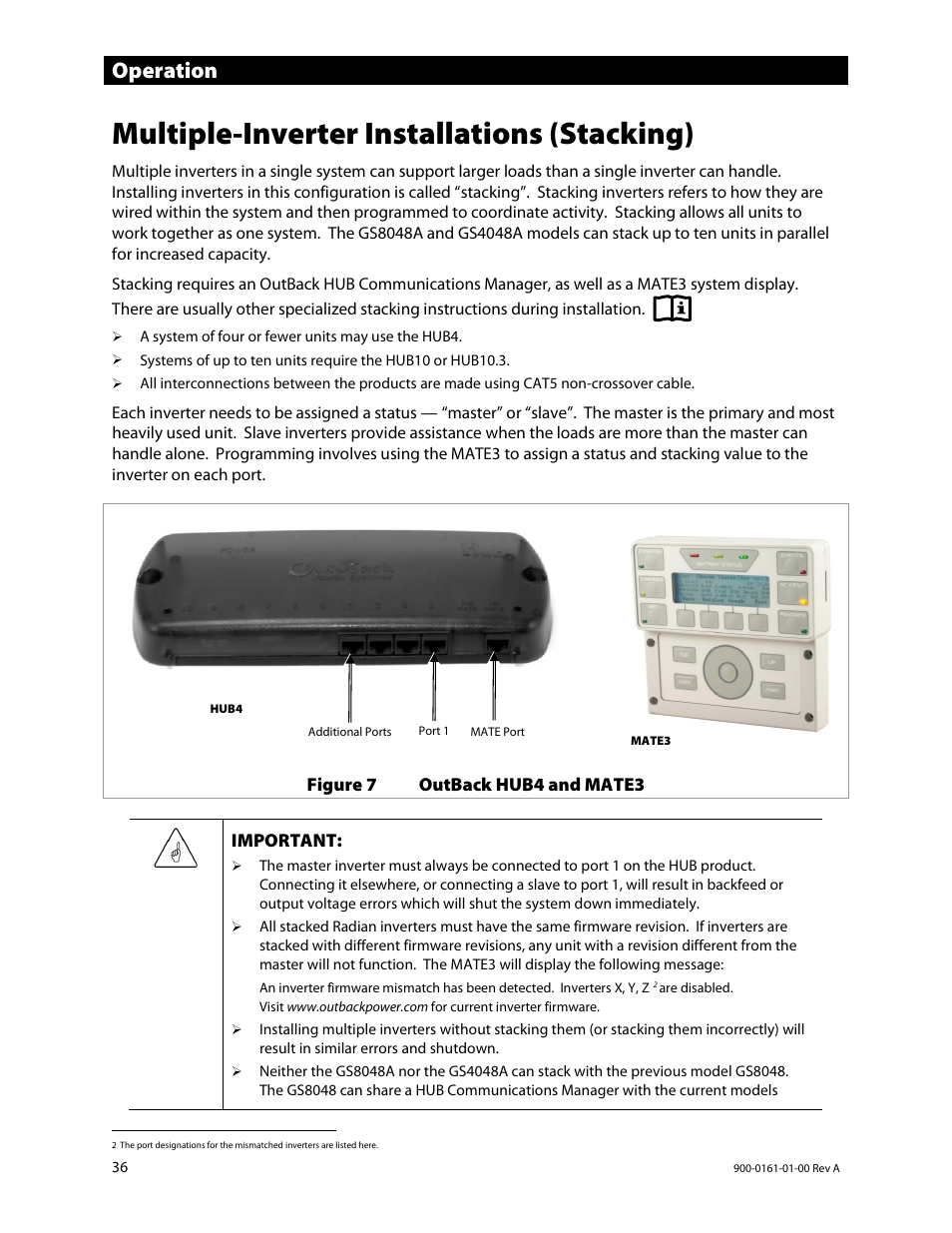 Multiple-inverter installations (stacking), Operation | Outback Power Systems GS4048A Operators Manual User Manual | Page 38 / 76