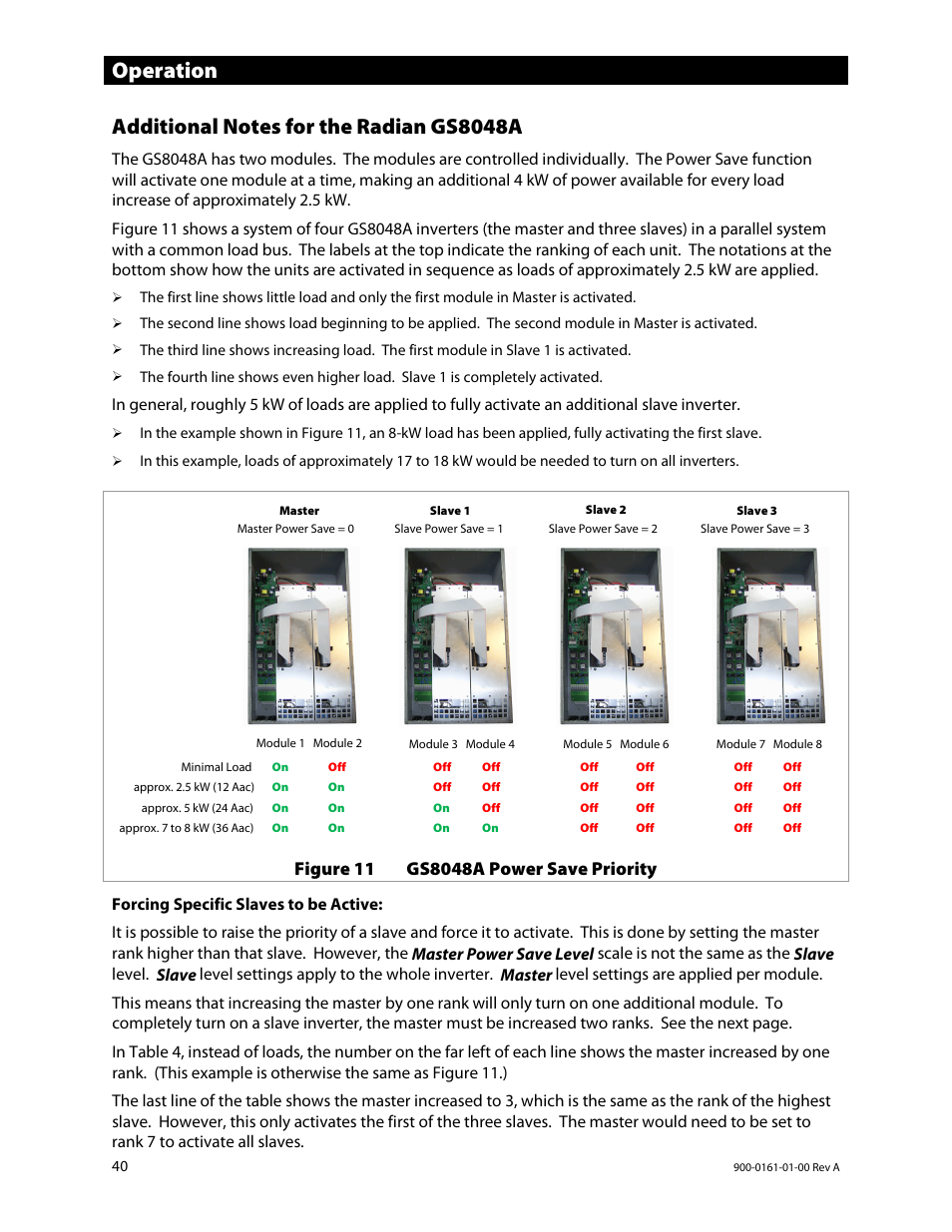 Additional notes for the radian gs8048a, Forcing specific slaves to be active, Nd figure 11 | Operation | Outback Power Systems GS4048A Operators Manual User Manual | Page 42 / 76