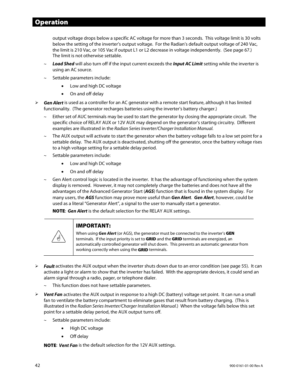 Operation | Outback Power Systems GS4048A Operators Manual User Manual | Page 44 / 76