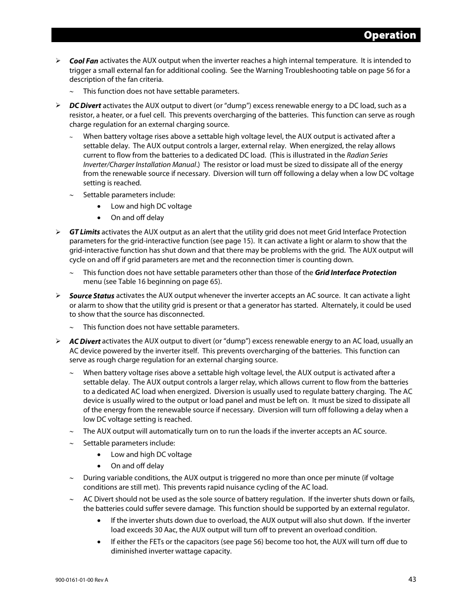 Operation | Outback Power Systems GS4048A Operators Manual User Manual | Page 45 / 76