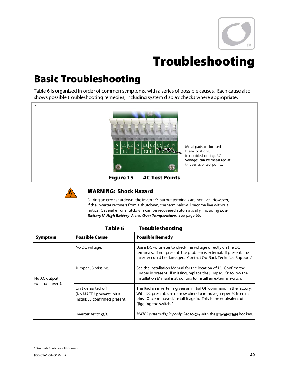 Troubleshooting, Basic troubleshooting, Ge 49 | Outback Power Systems GS4048A Operators Manual User Manual | Page 51 / 76