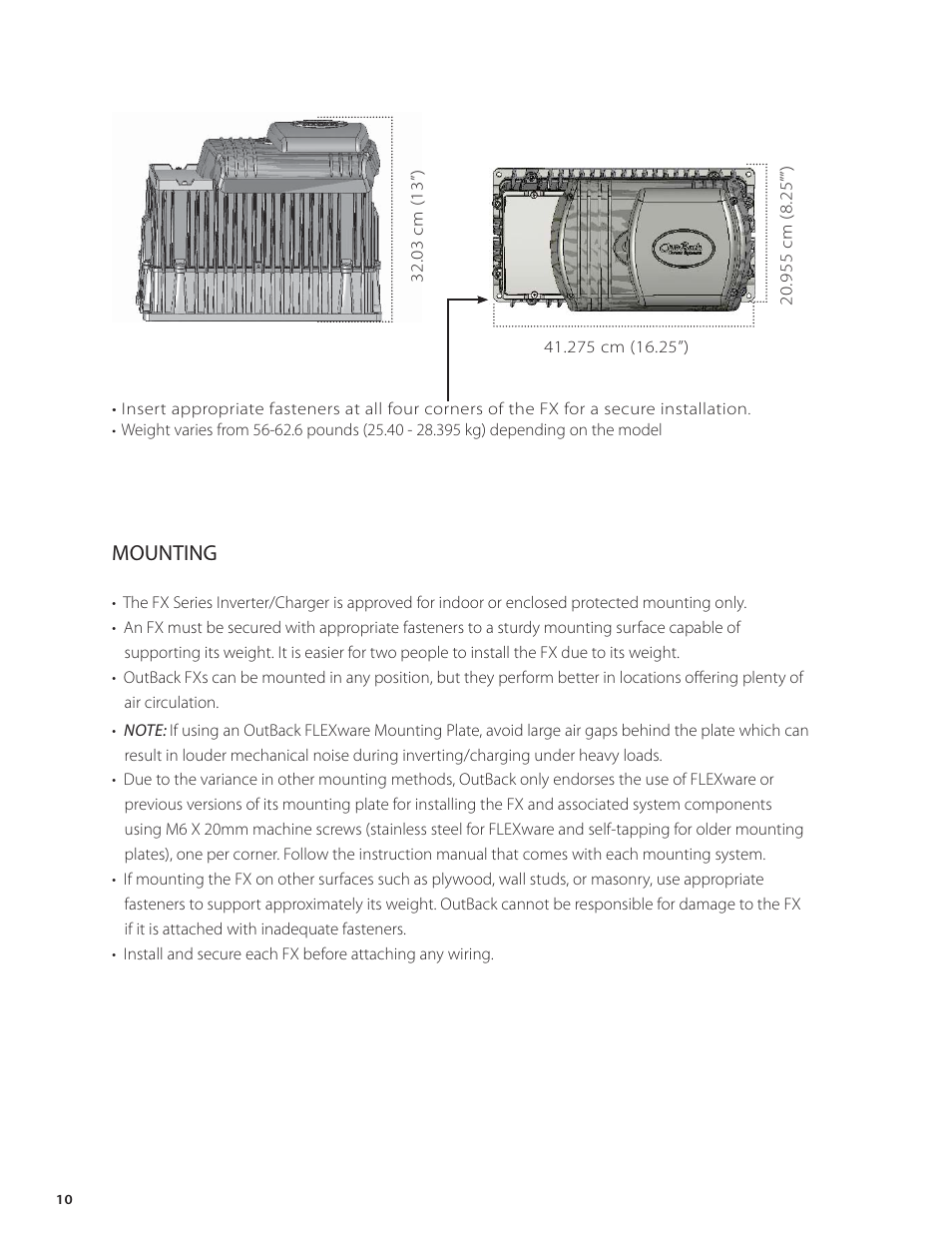 Mounting | Outback Power Systems FX Series Installation Manual User Manual | Page 12 / 60