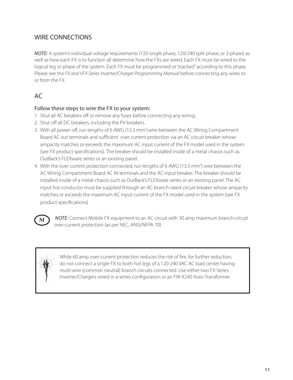 Wire connections | Outback Power Systems FX Series Installation Manual User Manual | Page 13 / 60