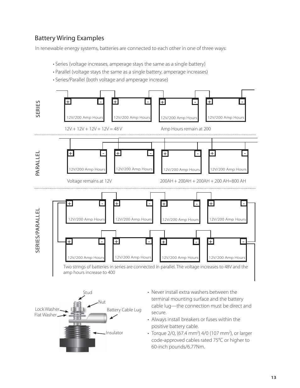 Battery wiring examples | Outback Power Systems FX Series Installation Manual User Manual | Page 15 / 60