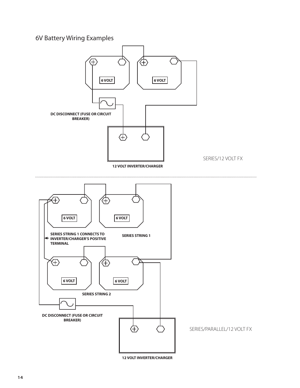 6v battery wiring examples | Outback Power Systems FX Series Installation Manual User Manual | Page 16 / 60