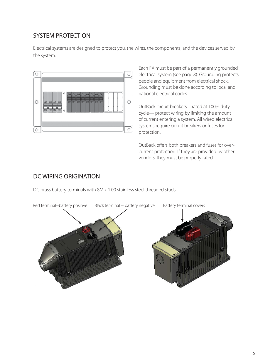 Dc wiring origination, System protection | Outback Power Systems FX Series Installation Manual User Manual | Page 7 / 60