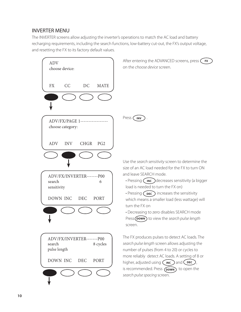 Inverter menu | Outback Power Systems VFX Series Programming Manual User Manual | Page 11 / 59